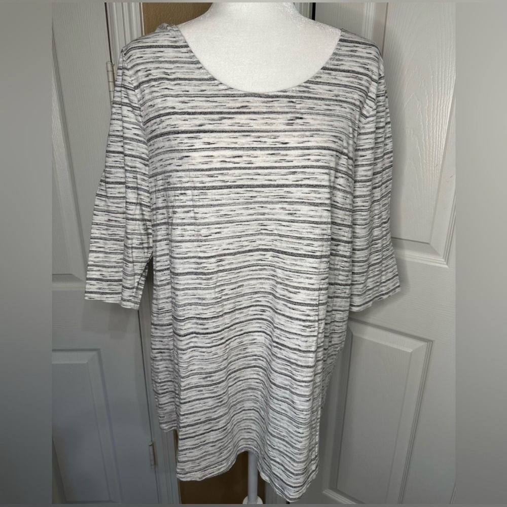 Pure Jill Twist Back Tunic Stripe 3/4 Sleeve Shirt Top Gray Sz XL